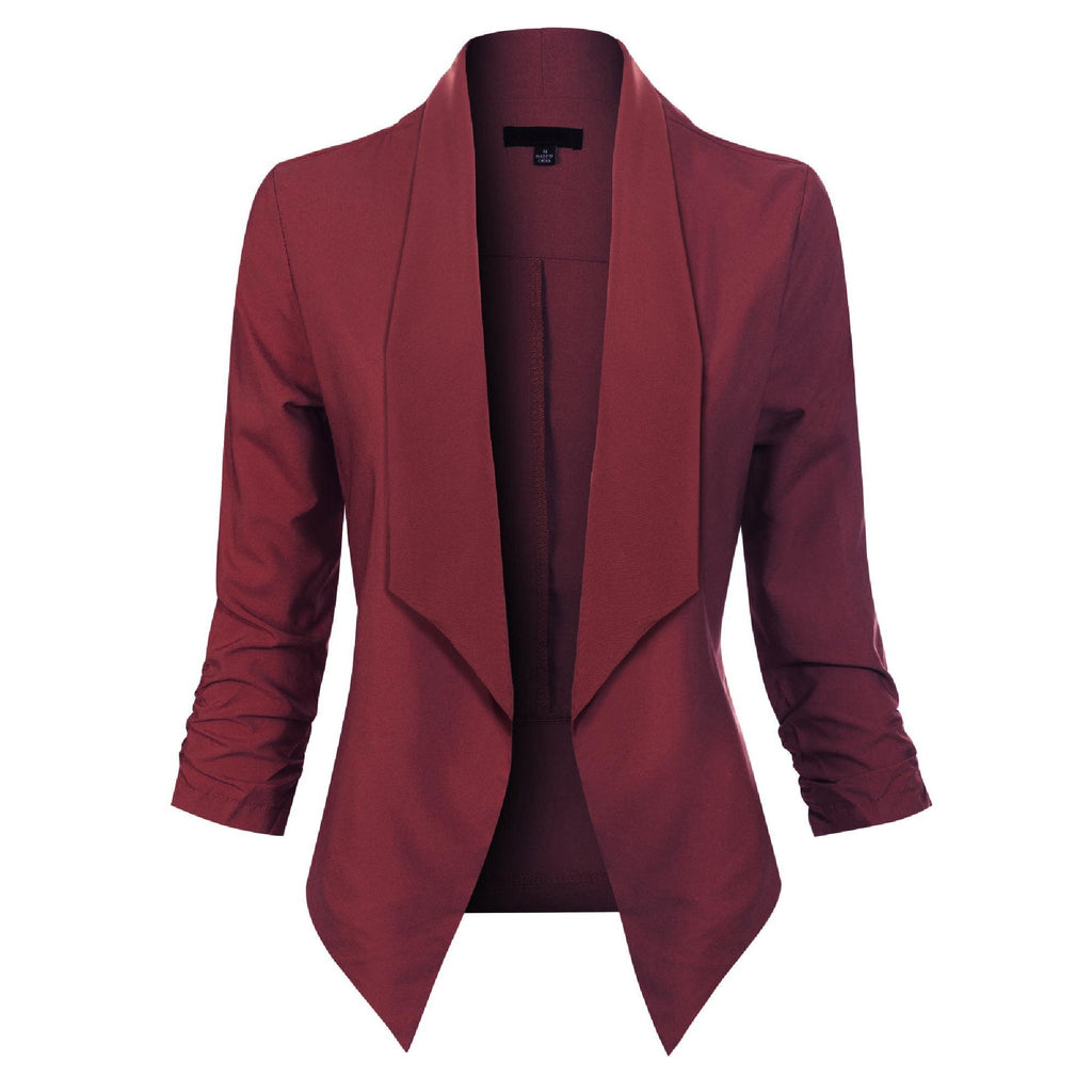 Blazer with Waterfall Front and Ruched Sleeves for Womens