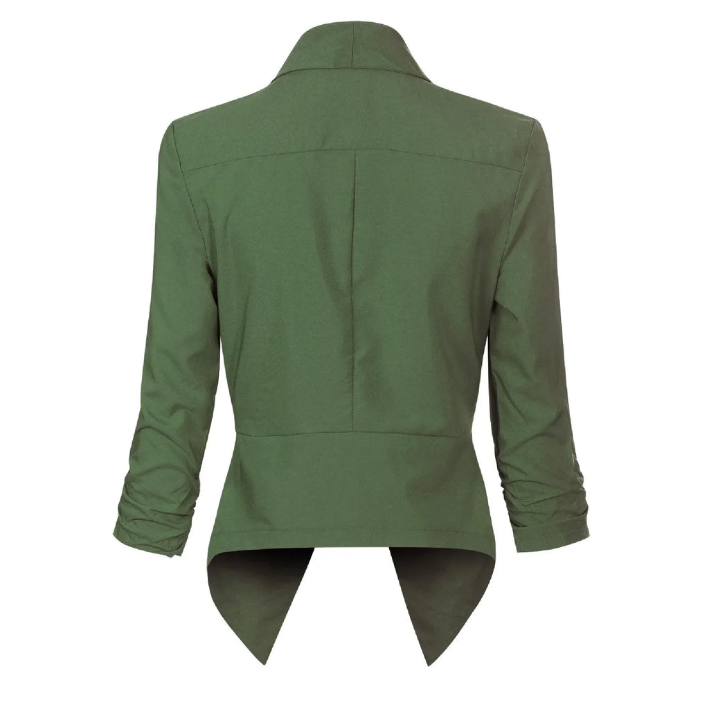 Blazer with Waterfall Front and Ruched Sleeves for Womens
