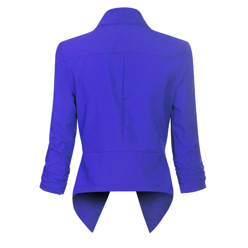 Blazer with Waterfall Front and Ruched Sleeves for Womens