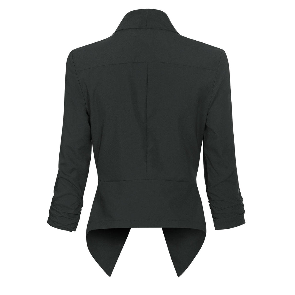 Blazer with Waterfall Front and Ruched Sleeves for Womens