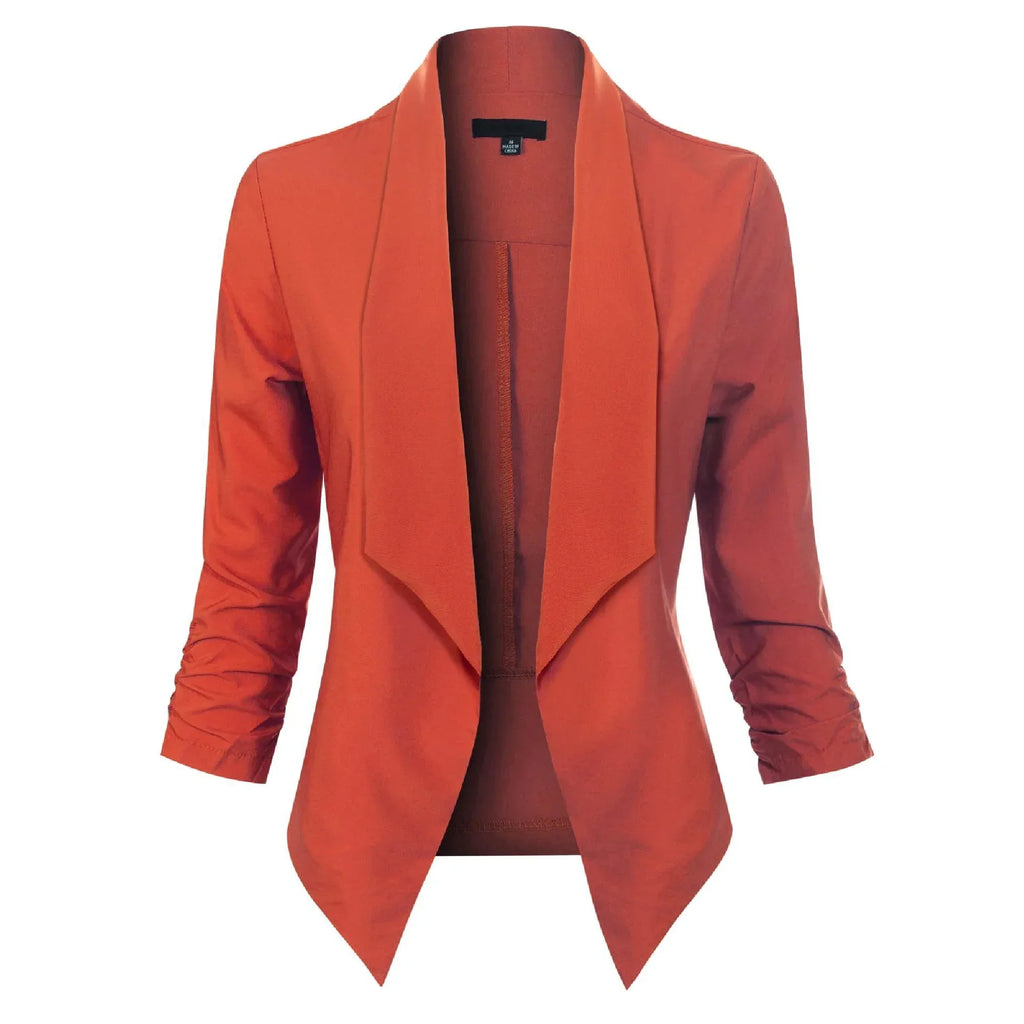 Blazer with Waterfall Front and Ruched Sleeves for Womens