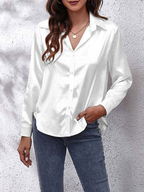 Blouse with Satin Finish and Button Front for Womens