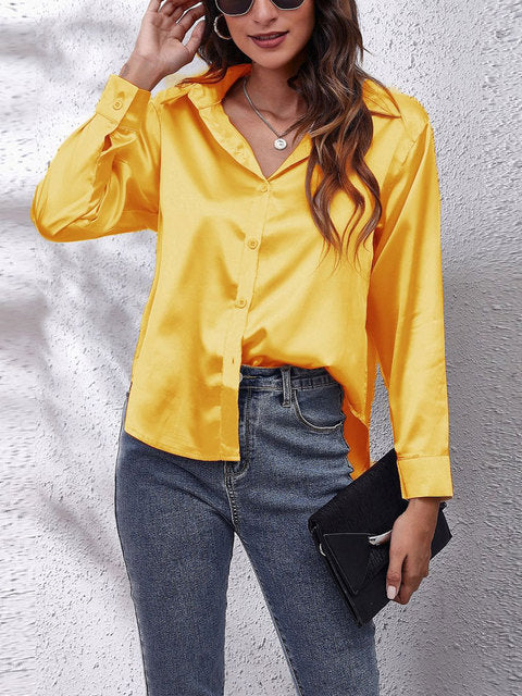 Blouse with Satin Finish and Button Front for Womens