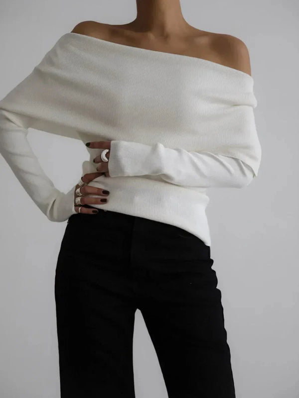 Boat Neck Sweater with Long Sleeves for Women