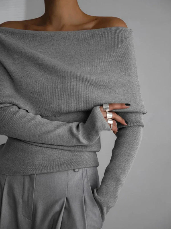Boat Neck Sweater with Long Sleeves for Women