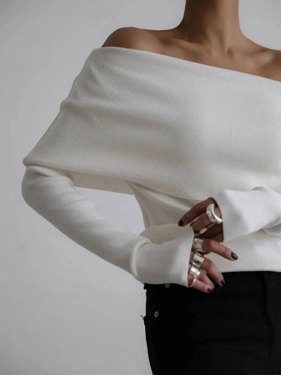 Boat Neck Sweater with Long Sleeves for Women