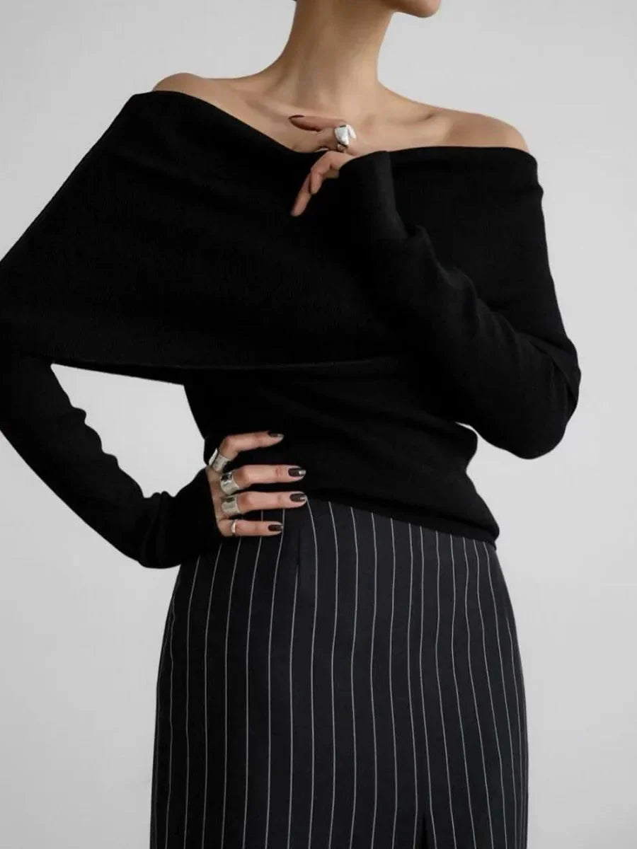 Boat Neck Sweater with Long Sleeves for Women
