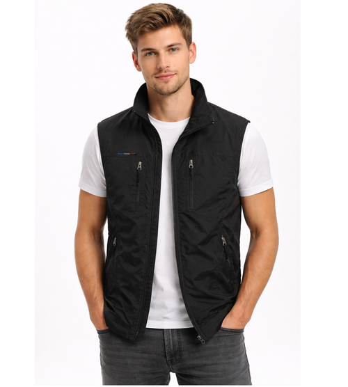 Bodywarmer with Stand Collar and Four Zip Pockets for Men