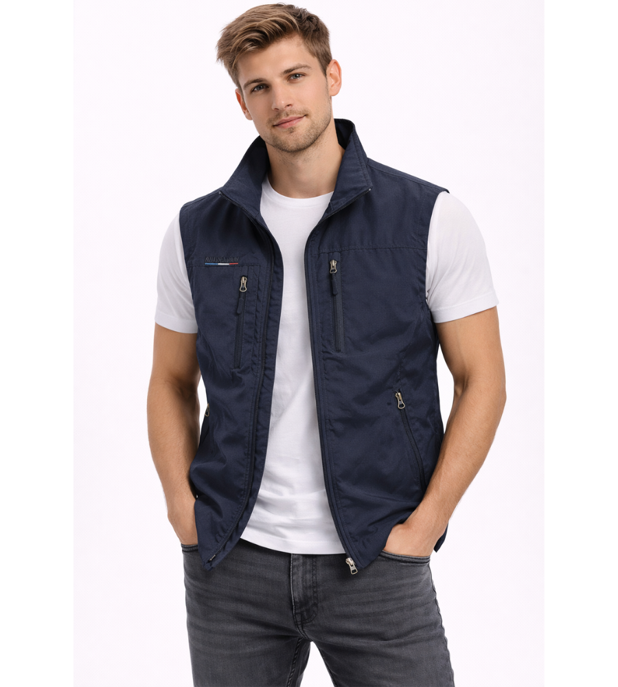 Bodywarmer with Stand Collar and Four Zip Pockets for Men