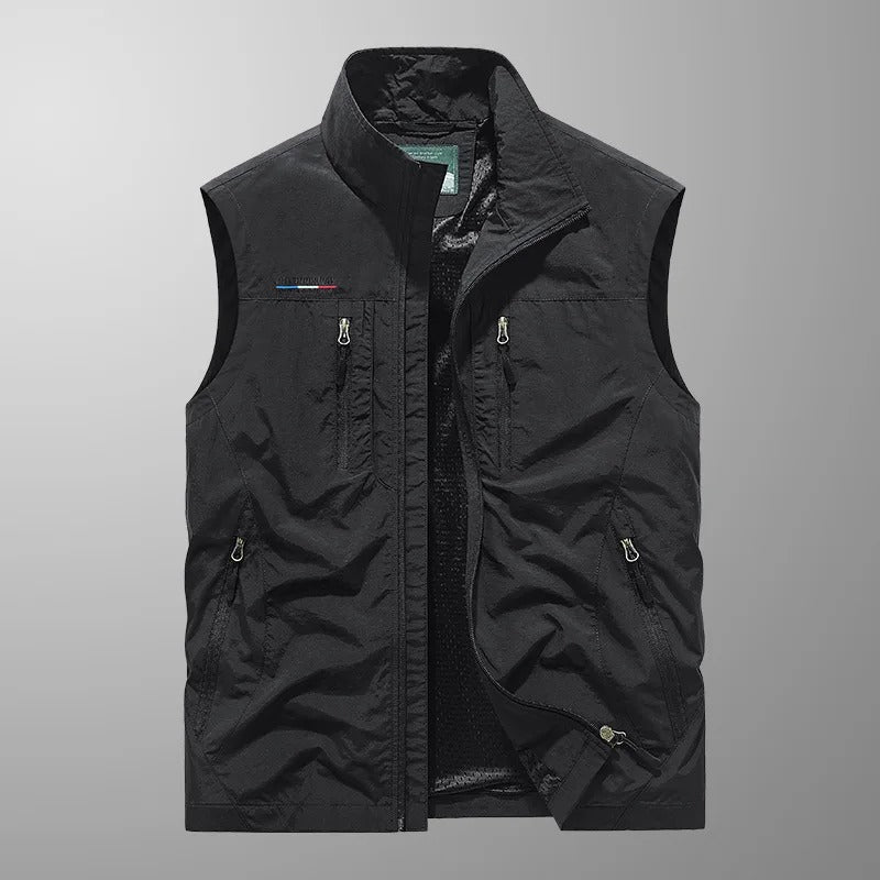 Bodywarmer with Stand Collar and Four Zip Pockets for Men