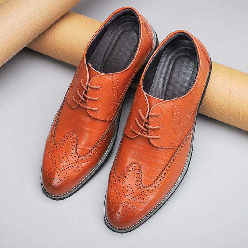 Brogue Dress Shoes with Wingtip Detail and Laces for Men