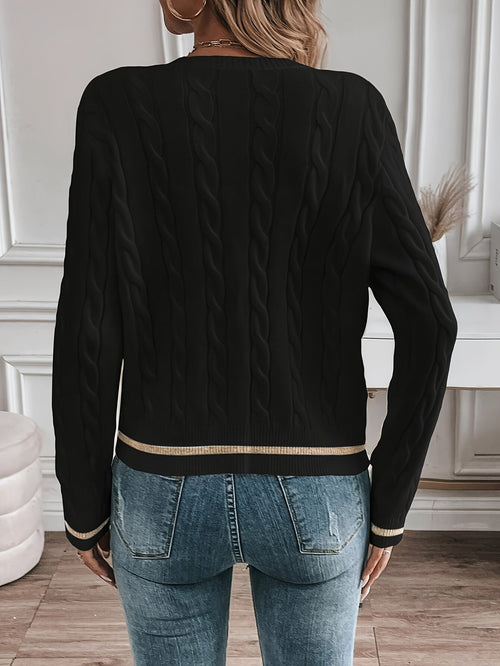 Cable Knit Cardigan with Button Detail and Trim for Womens