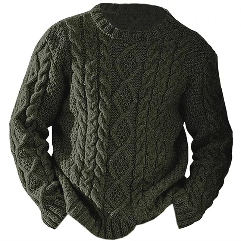 Cable Knit Crew Neck Aran Pattern Winter Jumper for Mens