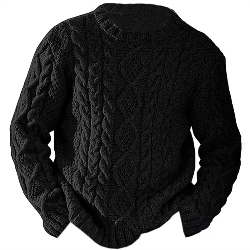Cable Knit Crew Neck Aran Pattern Winter Jumper for Mens
