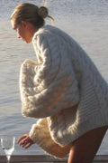 Cable Knit Jumper with Wide Sleeves and Loose Fit for Women