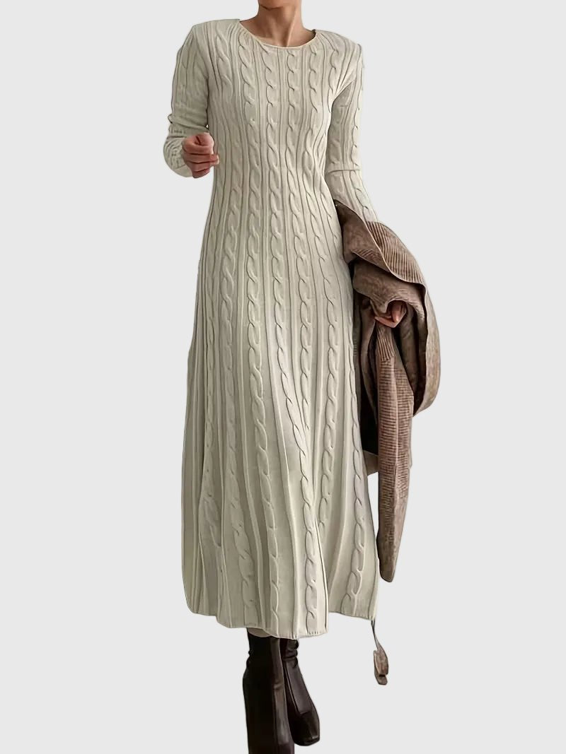 Cable Knit Maxi Dress with Round Neckline for Women