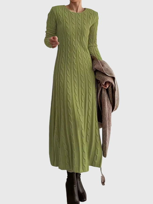 Cable Knit Maxi Dress with Round Neckline for Women