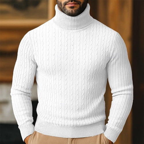 Cable Knit Turtleneck Slim Fit Winter Jumper for Mens