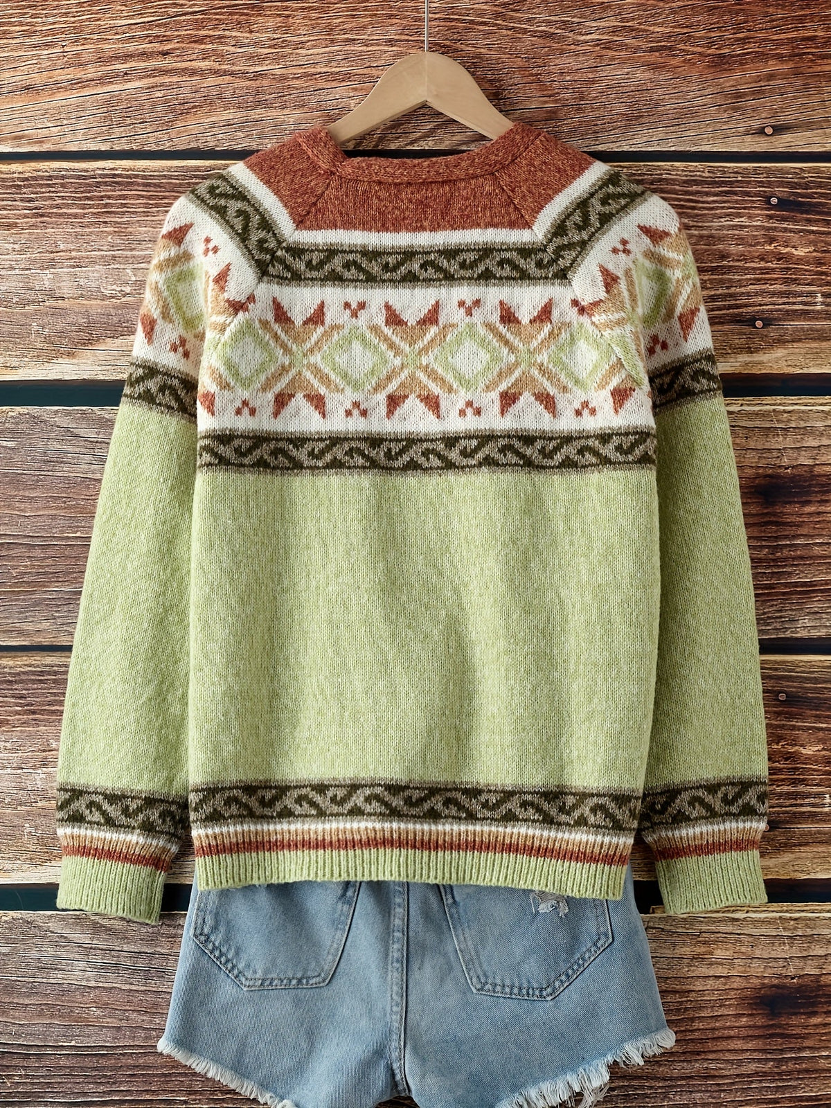 Cardigan with Patterned Yoke and Button Front for Womens
