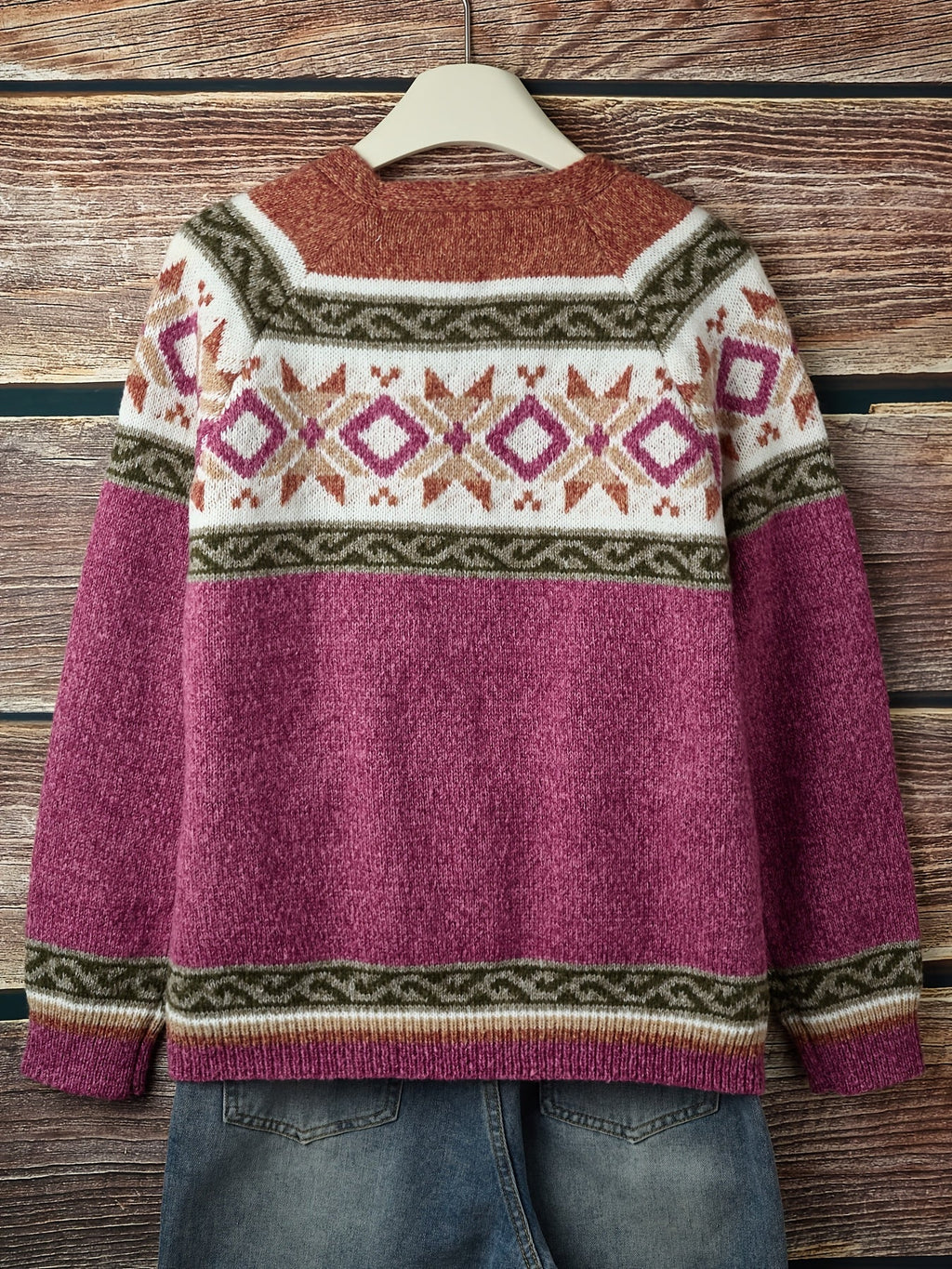 Cardigan with Patterned Yoke and Button Front for Womens