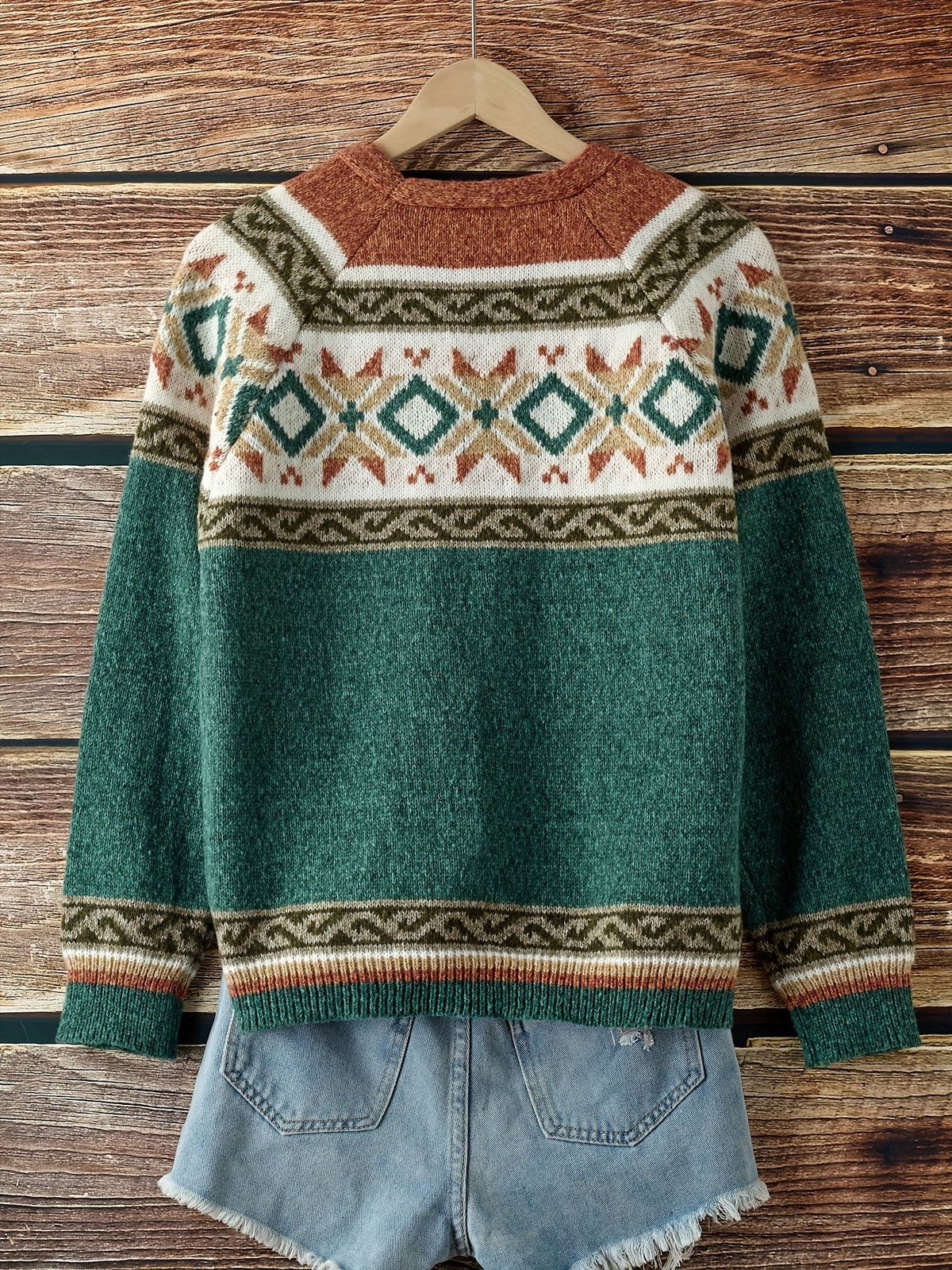 Cardigan with Patterned Yoke and Button Front for Womens