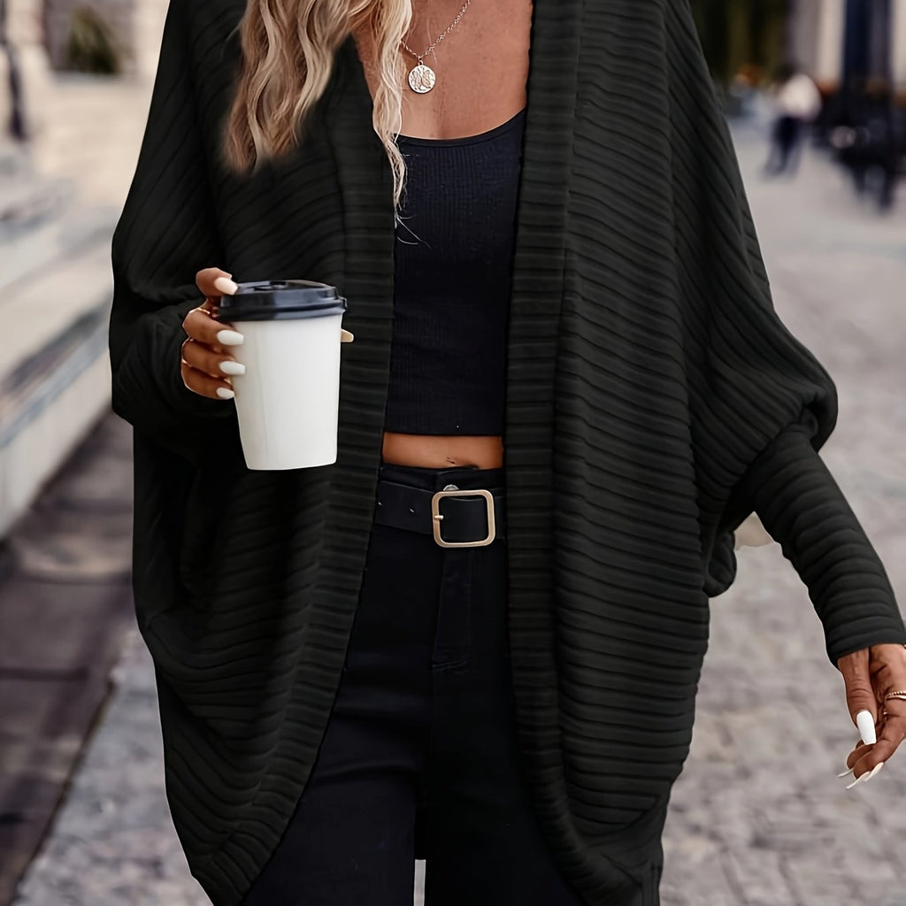 Cardigan with Rib Texture and Batwing Sleeves for Womens