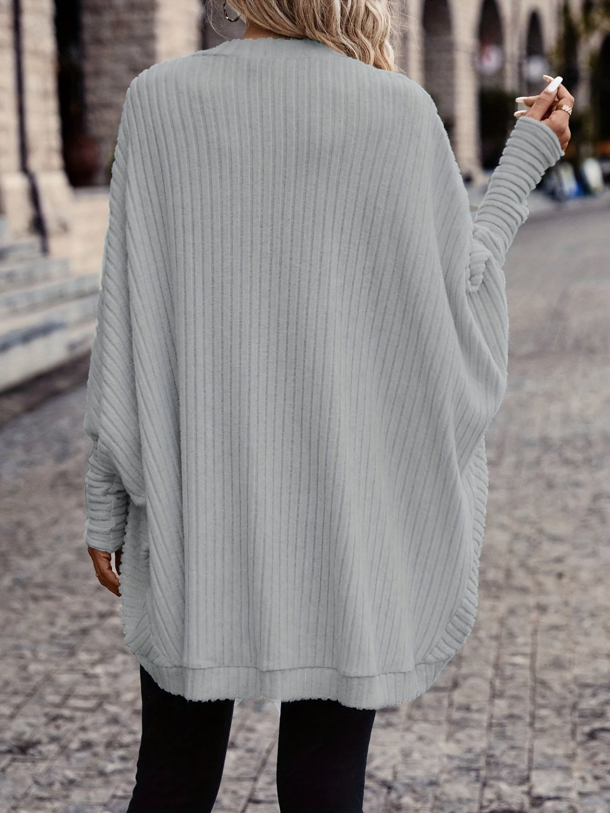 Cardigan with Rib Texture and Batwing Sleeves for Womens