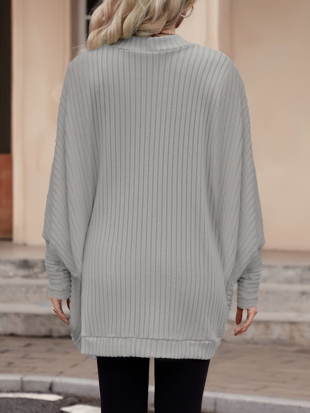 Cardigan with Rib Texture and Batwing Sleeves for Womens