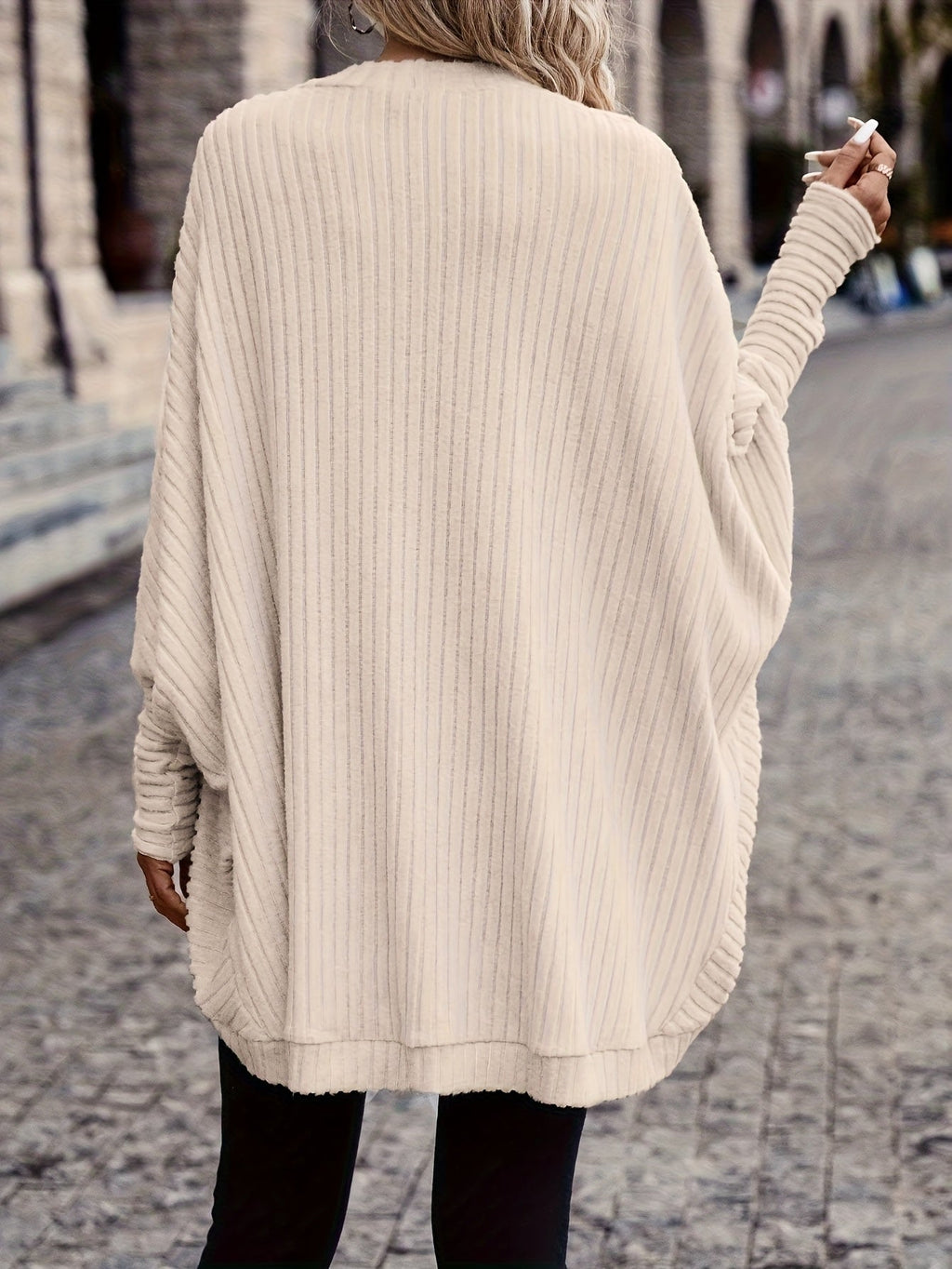 Cardigan with Rib Texture and Batwing Sleeves for Womens