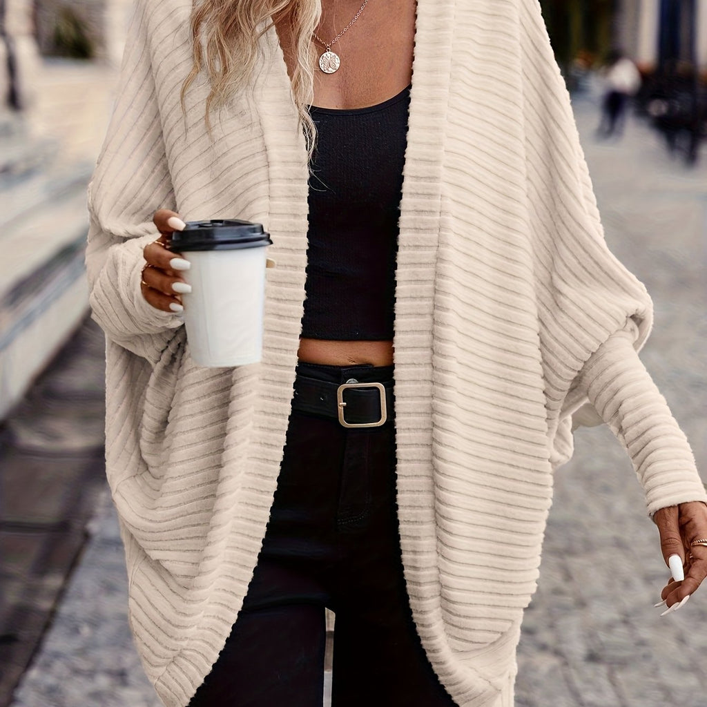 Cardigan with Rib Texture and Batwing Sleeves for Womens