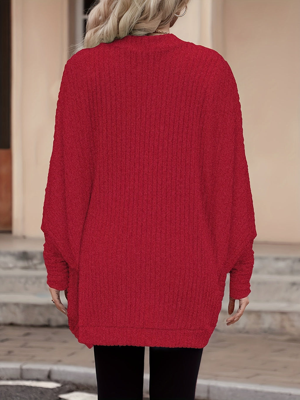 Cardigan with Rib Texture and Batwing Sleeves for Womens