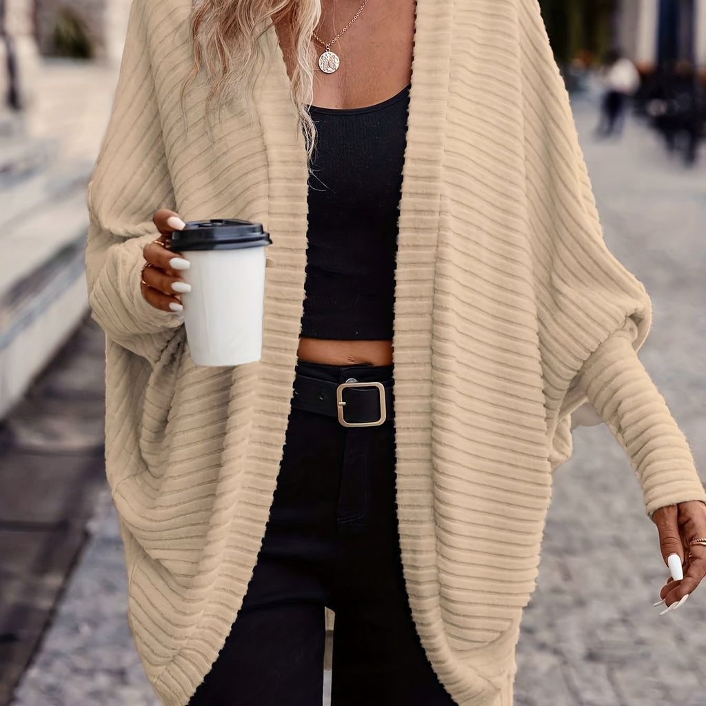 Cardigan with Rib Texture and Batwing Sleeves for Womens
