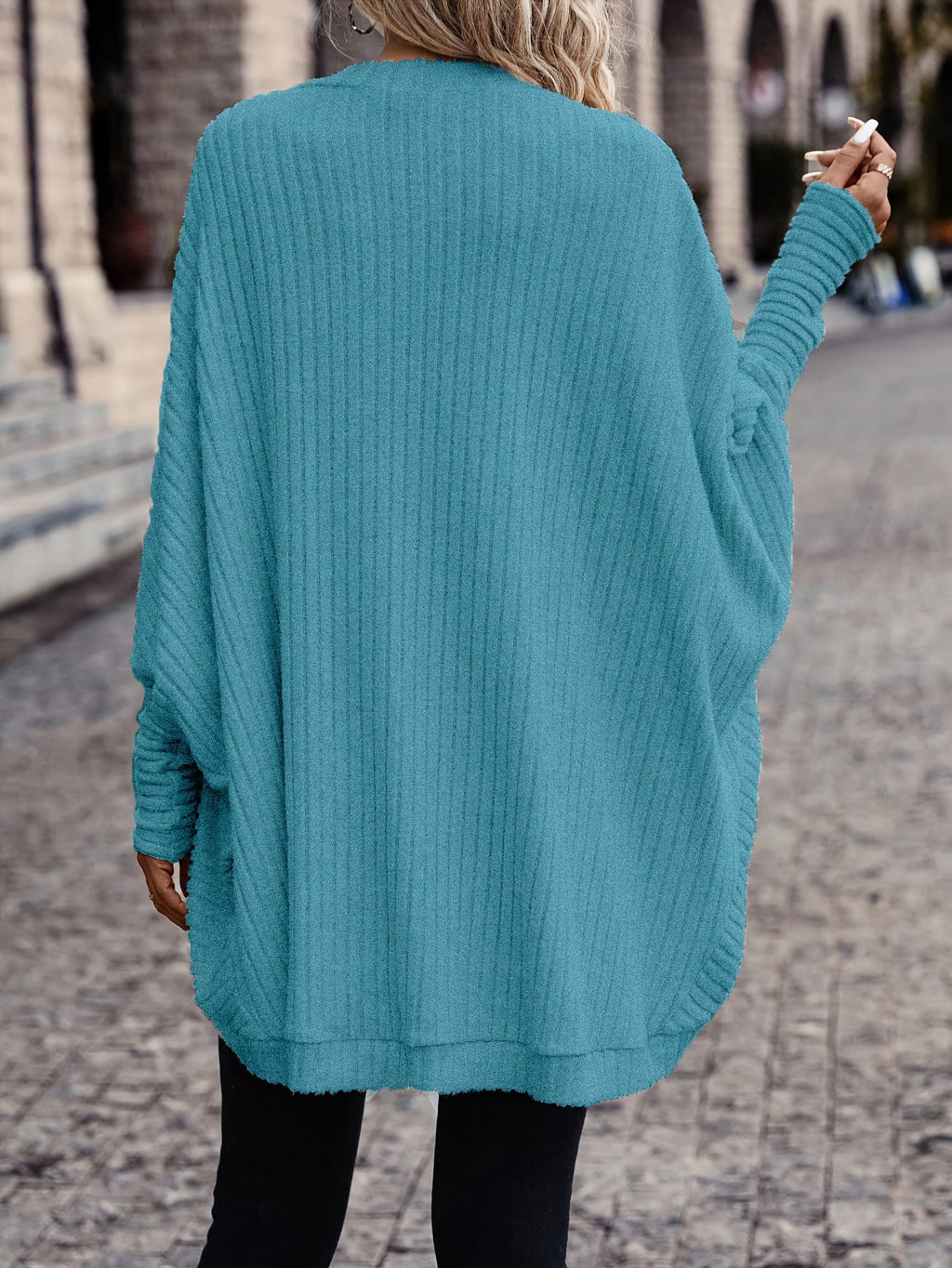 Cardigan with Rib Texture and Batwing Sleeves for Womens