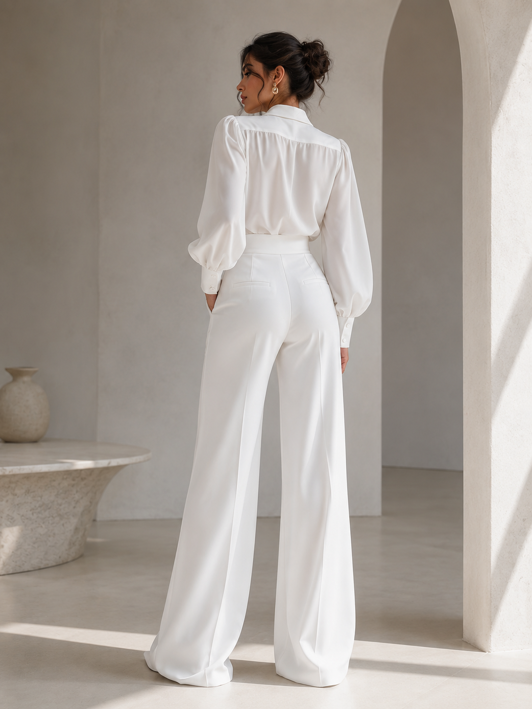 Lotus | Elegant white high-waisted pants
