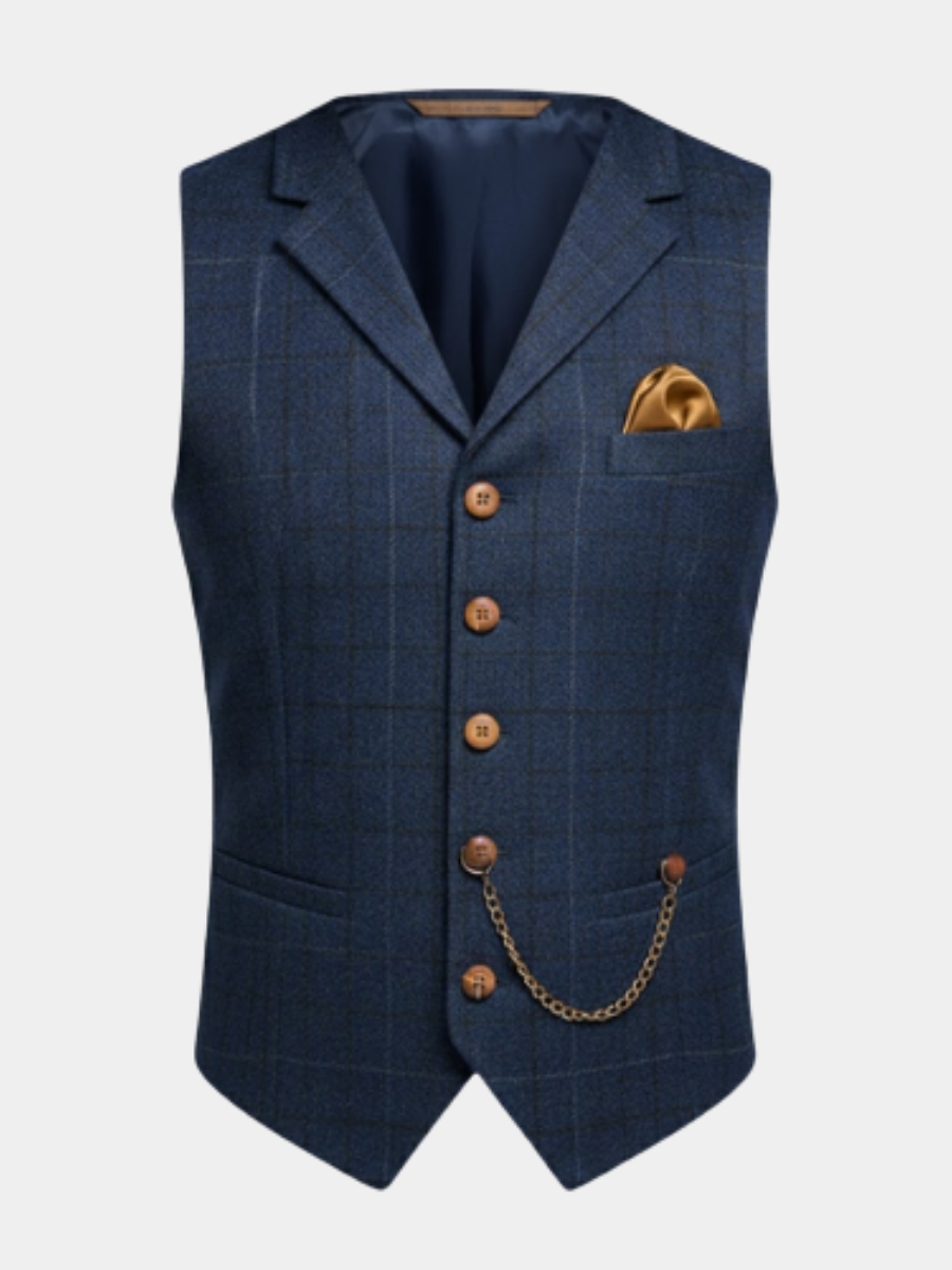 Check Waistcoat with Notch Lapels and Tailored Fit for Men