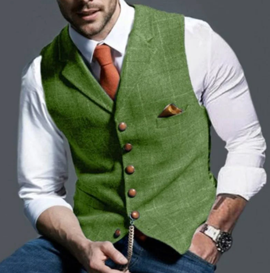 Check Waistcoat with Notch Lapels and Tailored Fit for Men