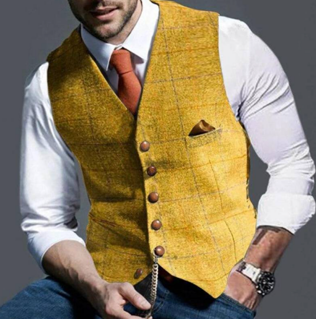 Check Waistcoat with Notch Lapels and Tailored Fit for Men