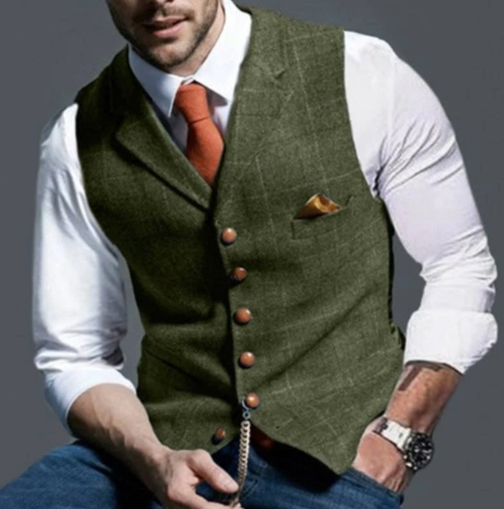 Check Waistcoat with Notch Lapels and Tailored Fit for Men