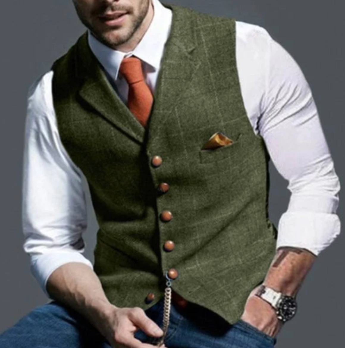Check Waistcoat with Notch Lapels and Tailored Fit for Men