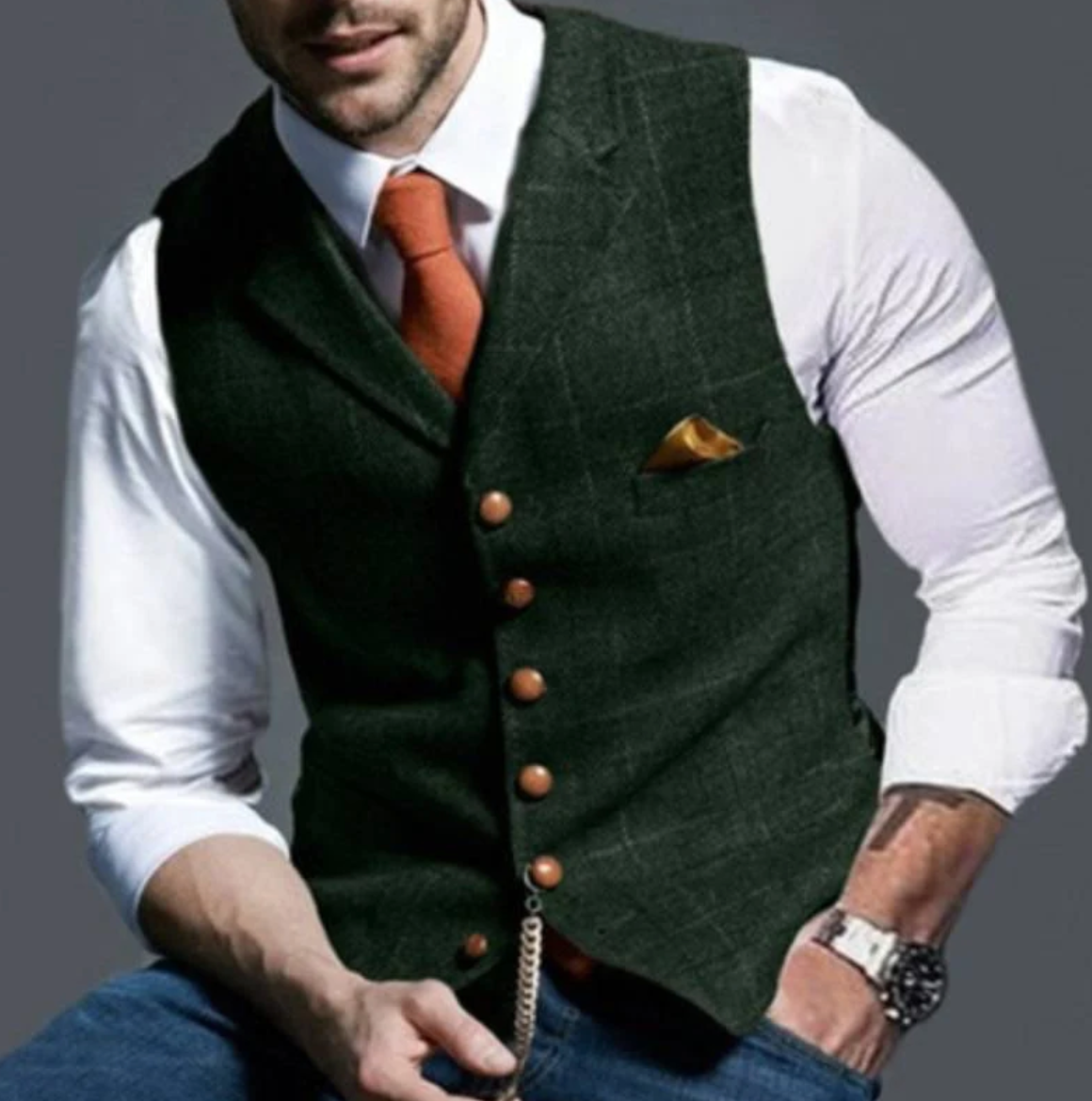 Check Waistcoat with Notch Lapels and Tailored Fit for Men