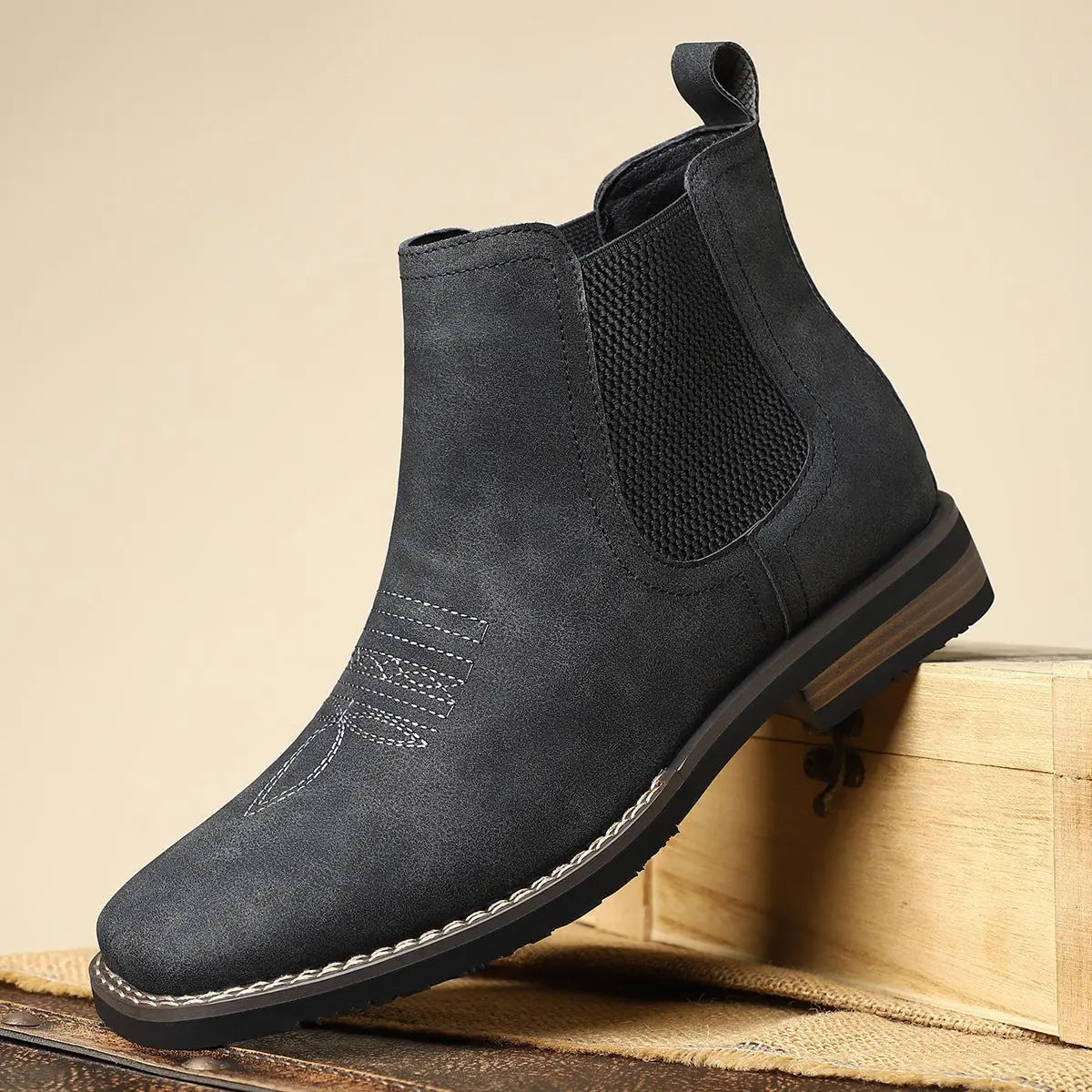 Chelsea Boots with Western Stitch and Block Heel for Men