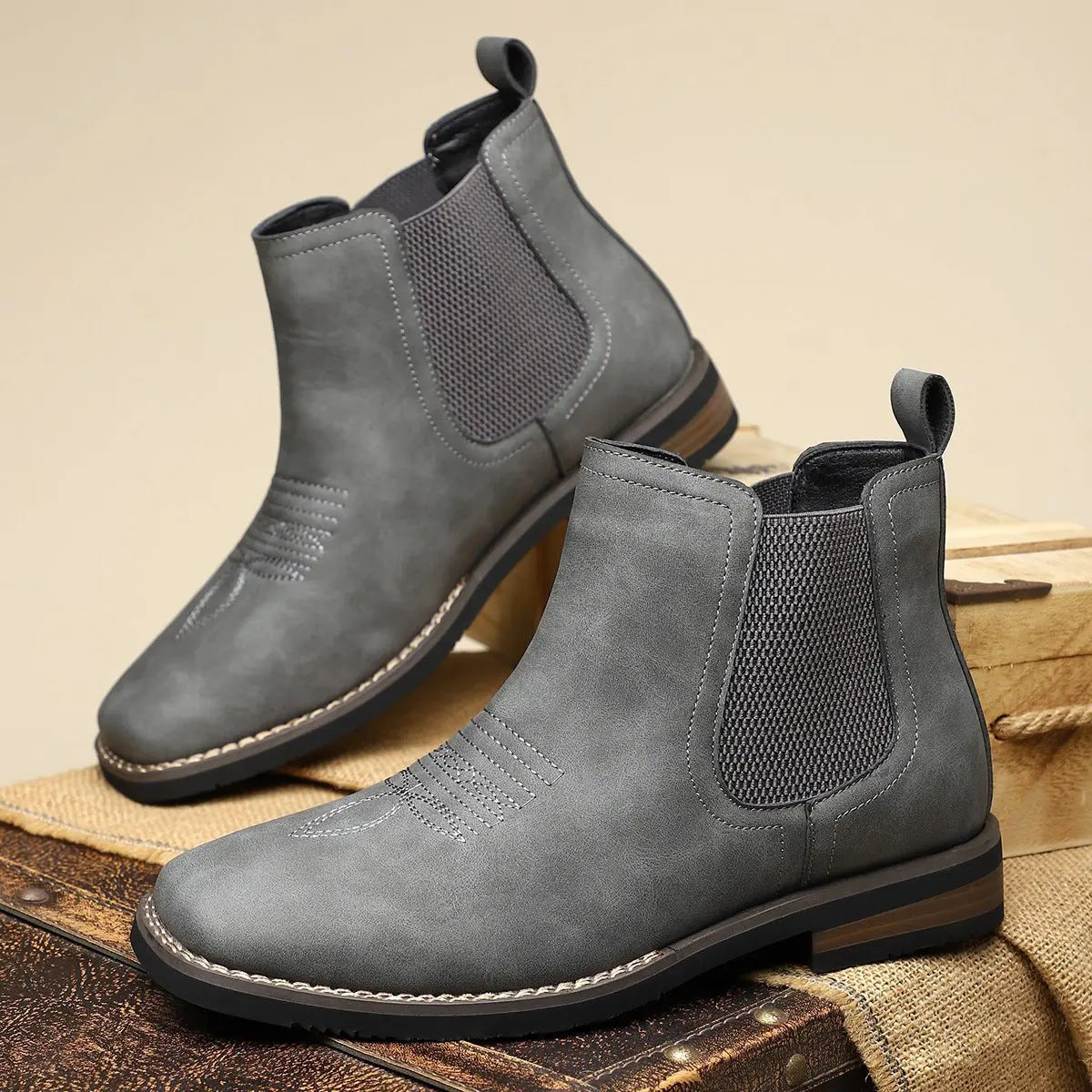 Chelsea Boots with Western Stitch and Block Heel for Men