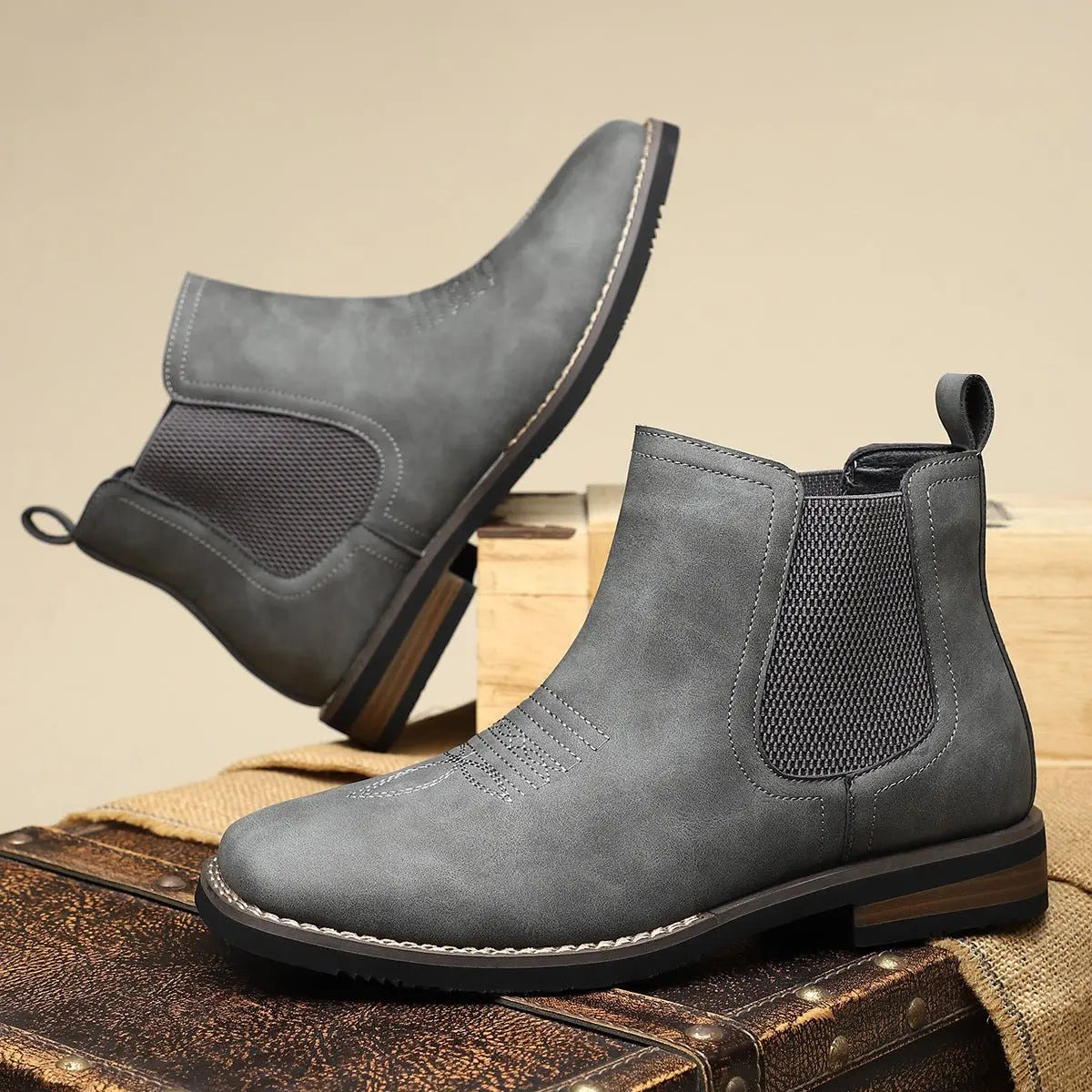 Chelsea Boots with Western Stitch and Block Heel for Men