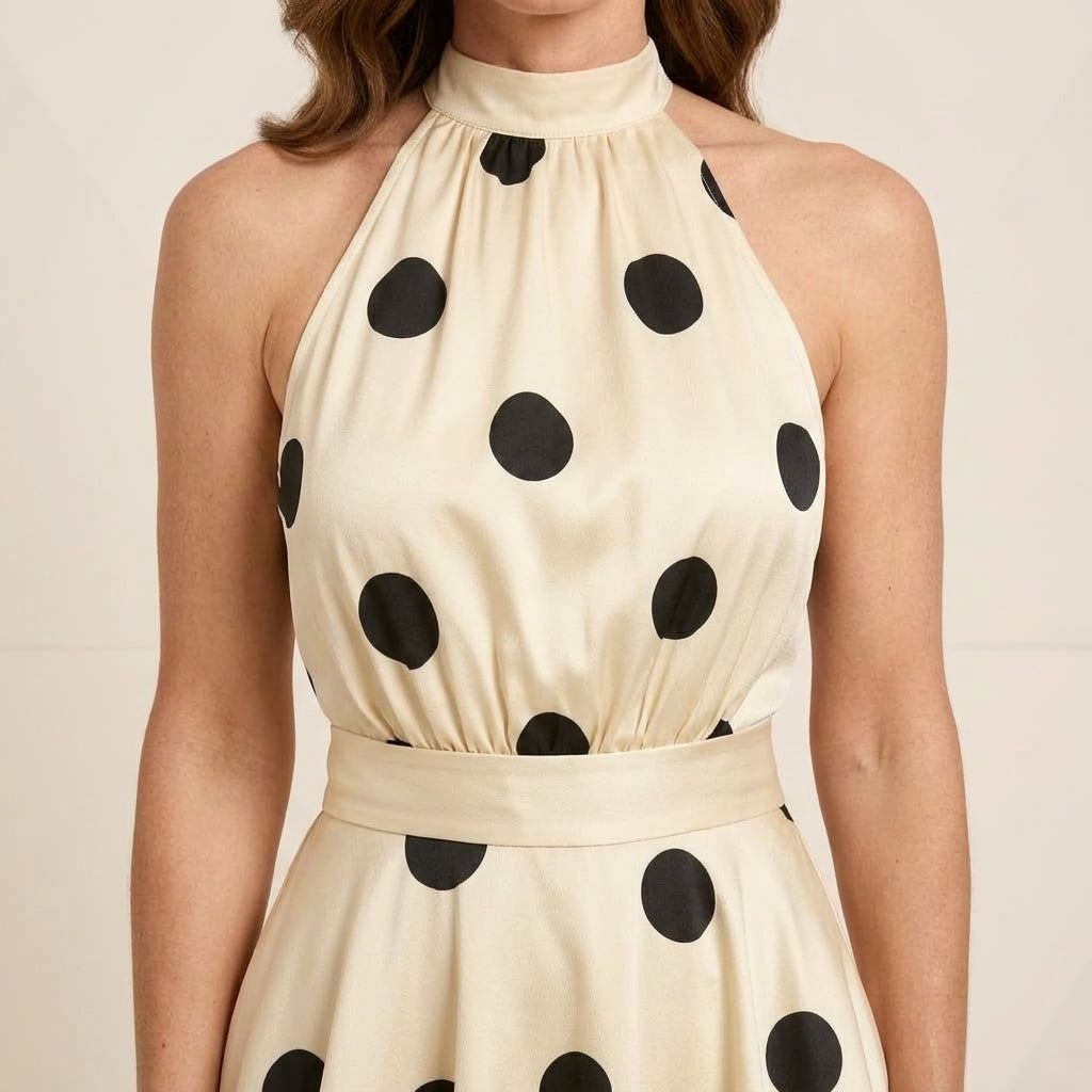 Halter Maxi Dress with Polka Dot Pattern for Women