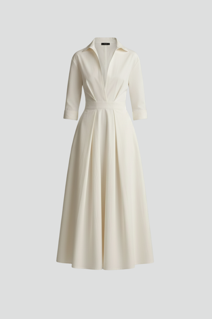 Collared Midi Dress with Defined Waistline for Women