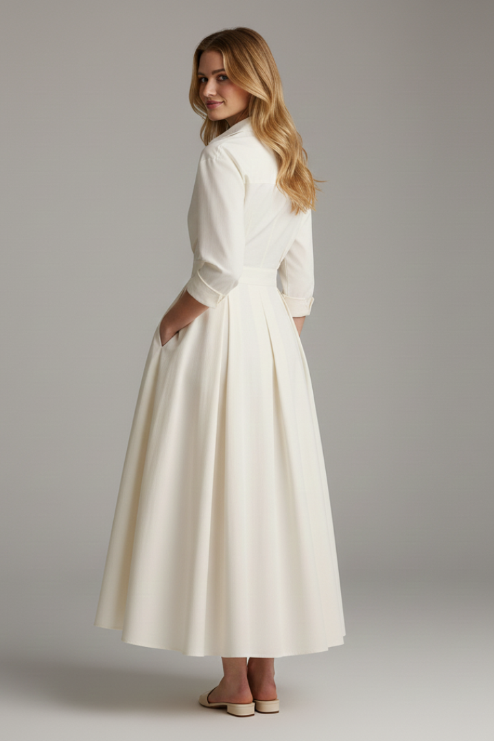 Collared Midi Dress with Defined Waistline for Women