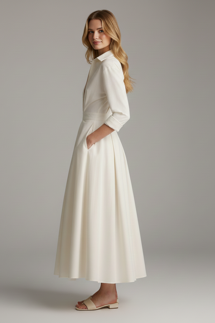 Collared Midi Dress with Defined Waistline for Women