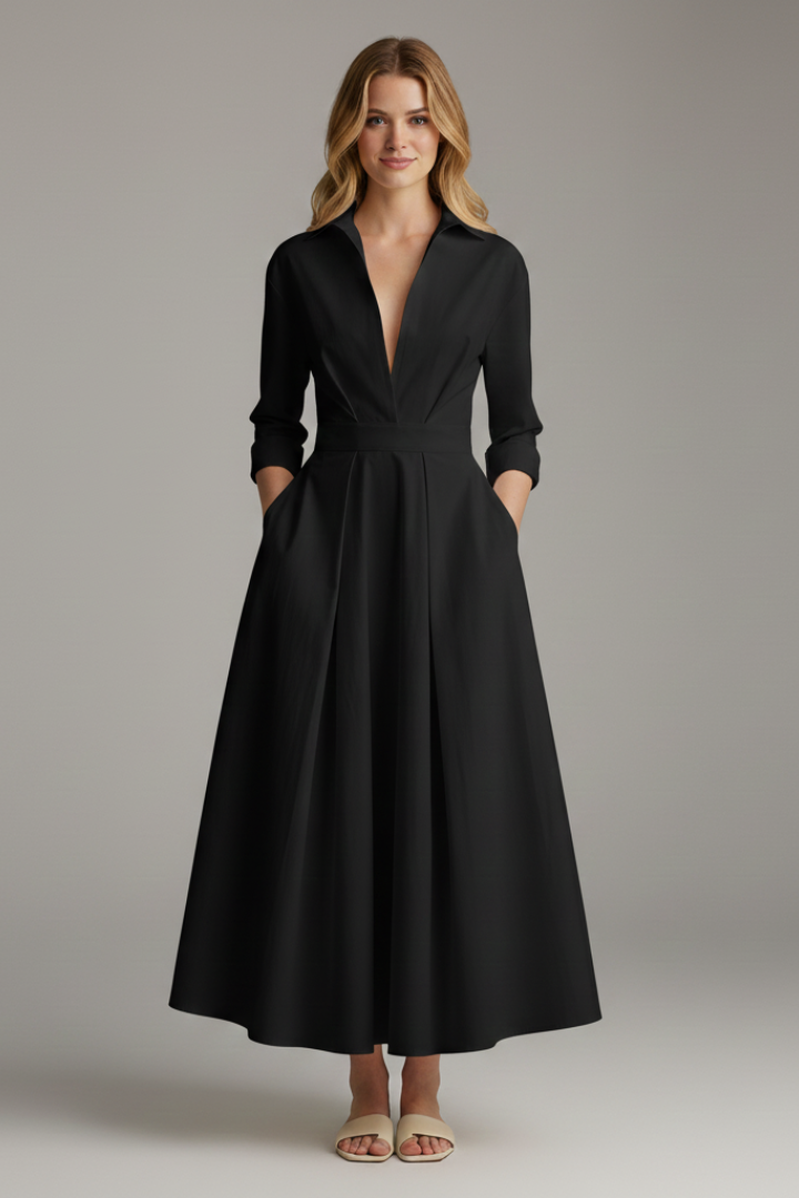 Collared Midi Dress with Defined Waistline for Women