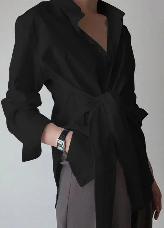 Collared Blouse with Adjustable Tie Belt for Women