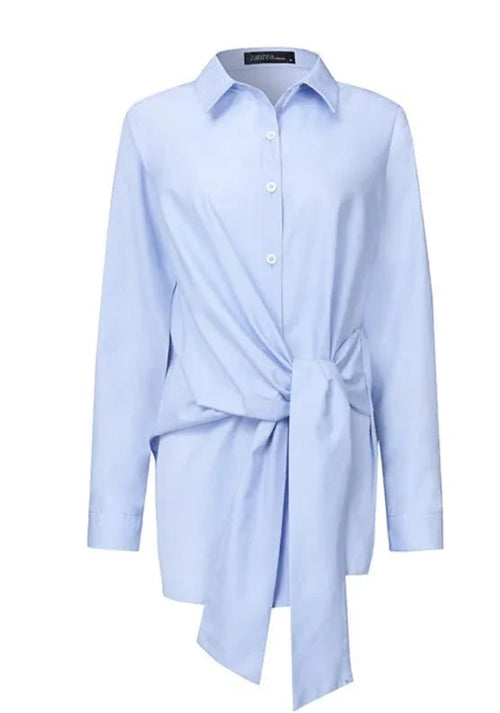 Collared Blouse with Adjustable Tie Belt for Women